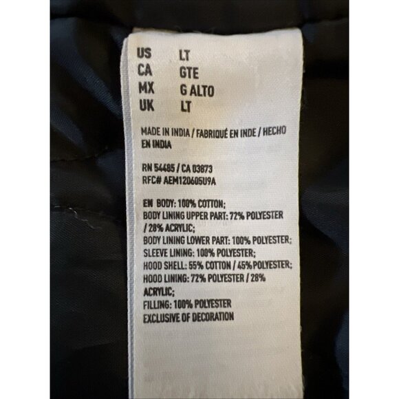 AMERICAN EAGLE Men’s LT Black Canvas Full Zip Hooded Quilted Jacket - Picture 8 of 11